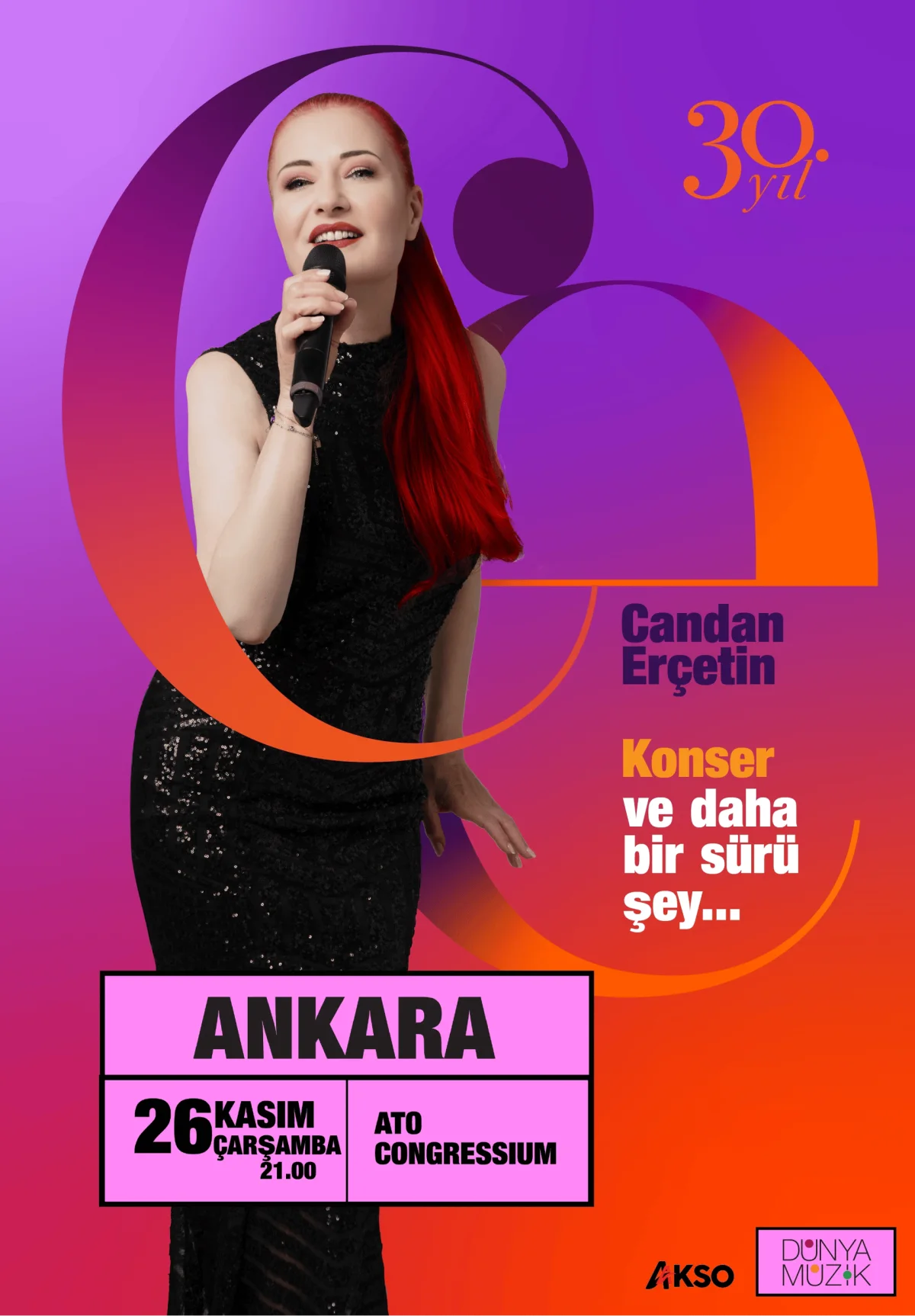 Candan Erçetin 26 Kasım 2025 ATO Congresium Ankara 30. Yıl Konseri afişi
