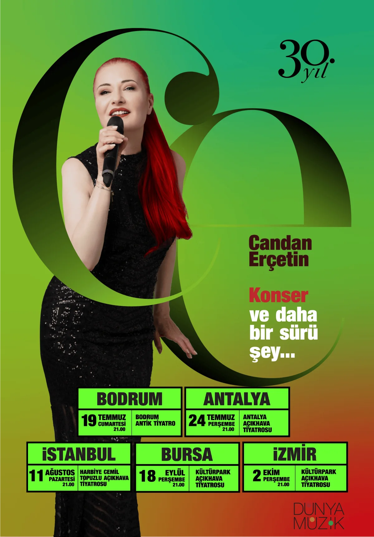 Candan Erçetin 30. Yıl Konserleri Bodrum, Antalya, İstanbul, Bursa ve İzmir turne afişi
